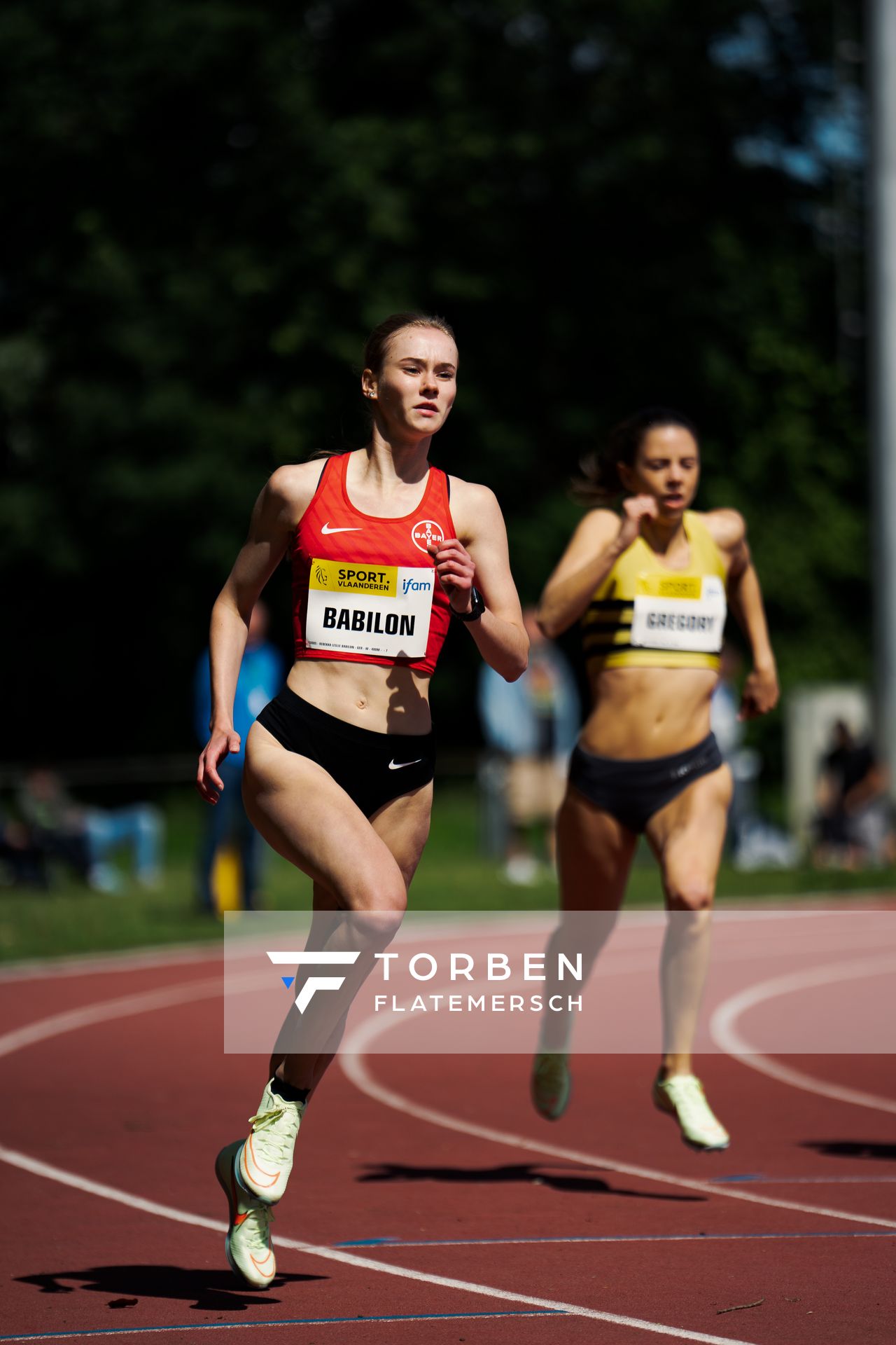 Rebekka Leslie Babilon (Germany) ueber 400m  am 28.05.2022 waehrend der World Athletics Continental Tour IFAM Oordegem in Oordegem